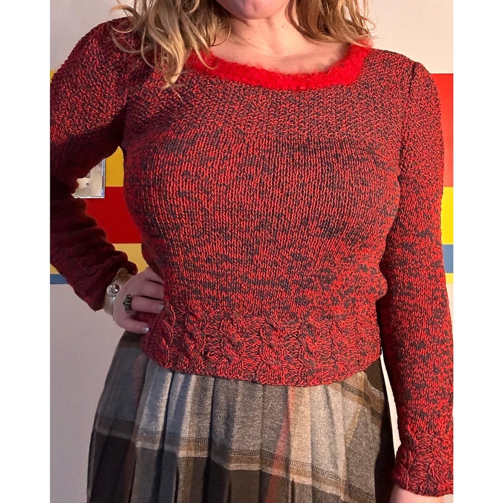 1970s vintage spacedye cotton knit and angora red sweater sz m l